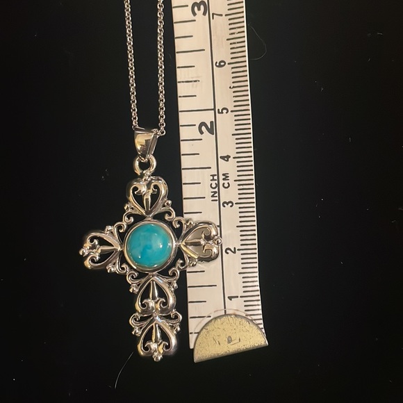 Sterling Silver (.925) Cross with Kingman Turquoise - Picture 3 of 5